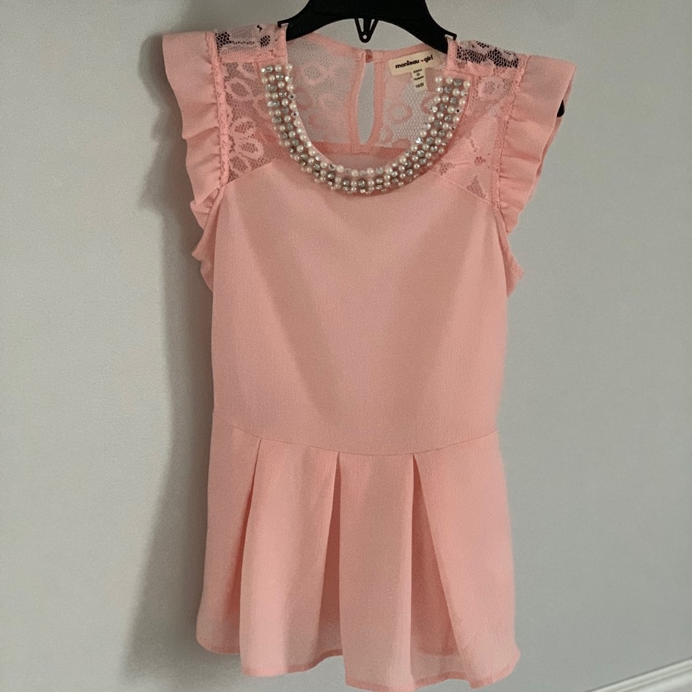 New! Monteau Girl Pink Lacy Top: Size 7/8